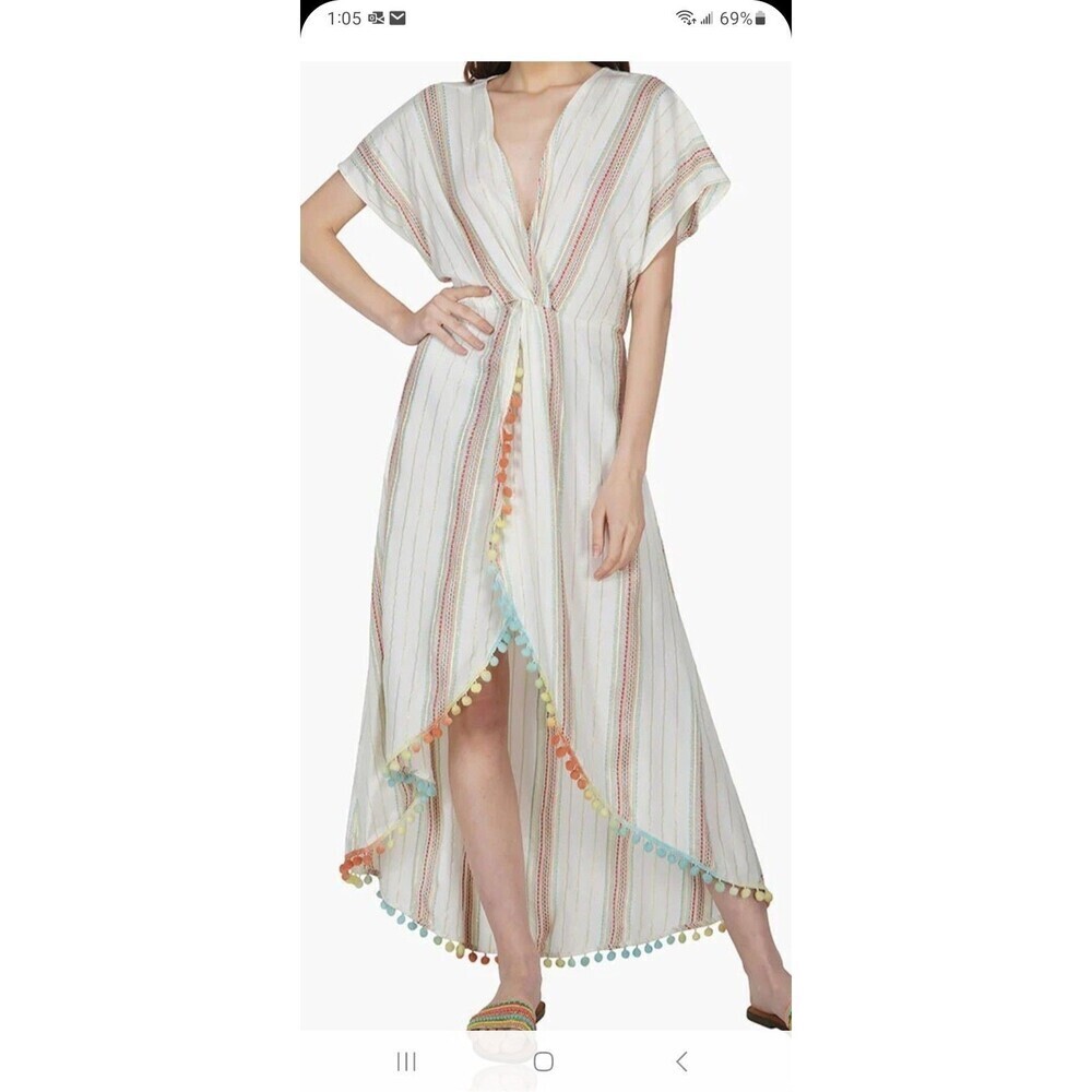 America & Beyond rainbow stripe maxi swim coverup XL boho beach resort vacation